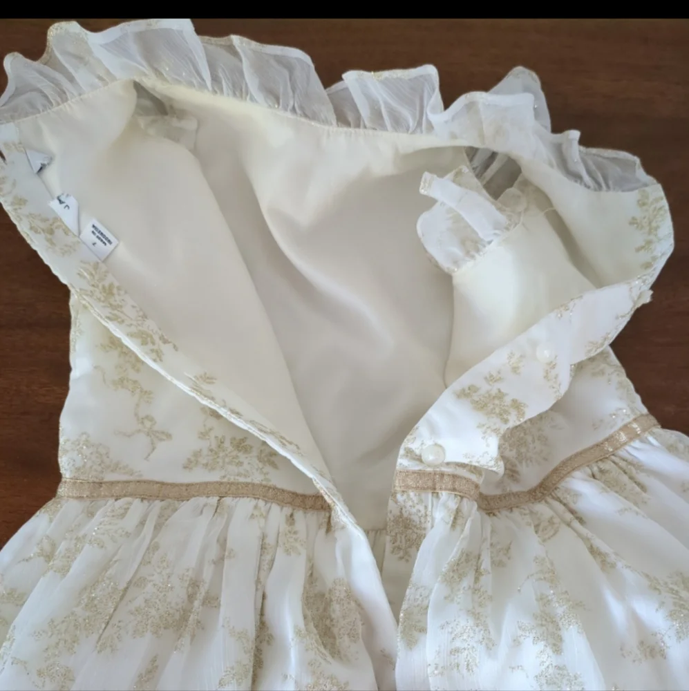 Janie and Jack Girl's Cream Color Shimmer Floral Chiffon Dress girls size 7 NNT - Picture 7 of 8